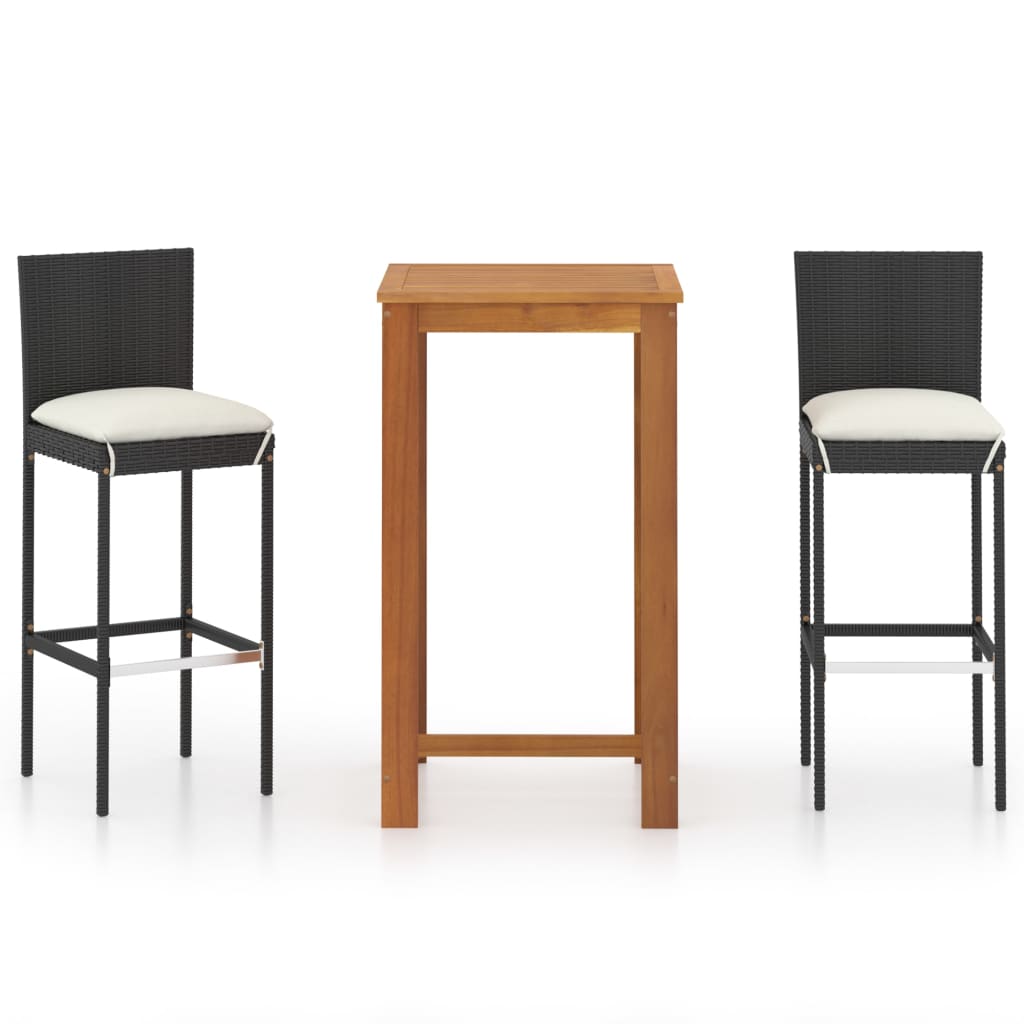 3-tlg. Gartenbar-Set mit Kissen Schwarz