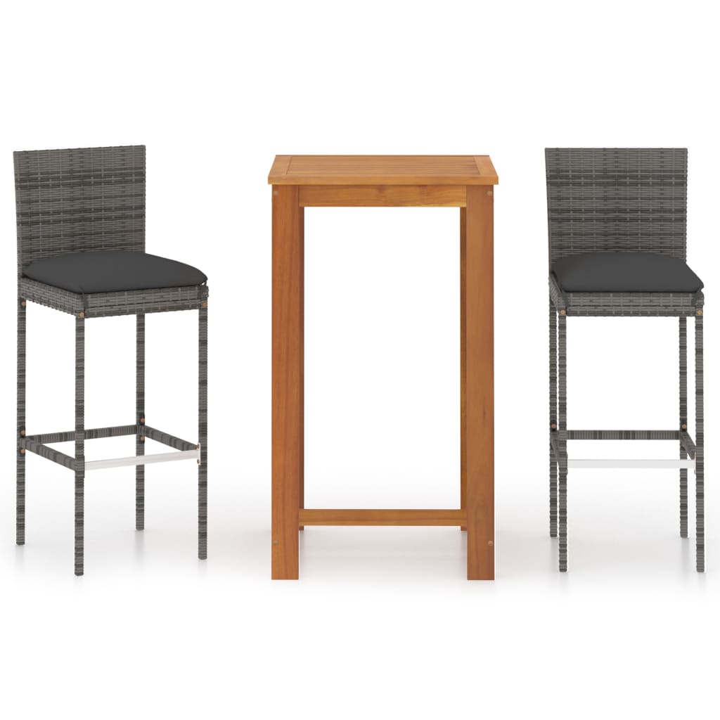 3-tlg. Gartenbar-Set mit Kissen Grau