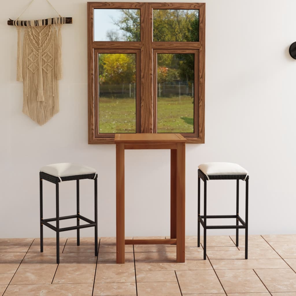 3-tlg. Gartenbar-Set mit Kissen Schwarz