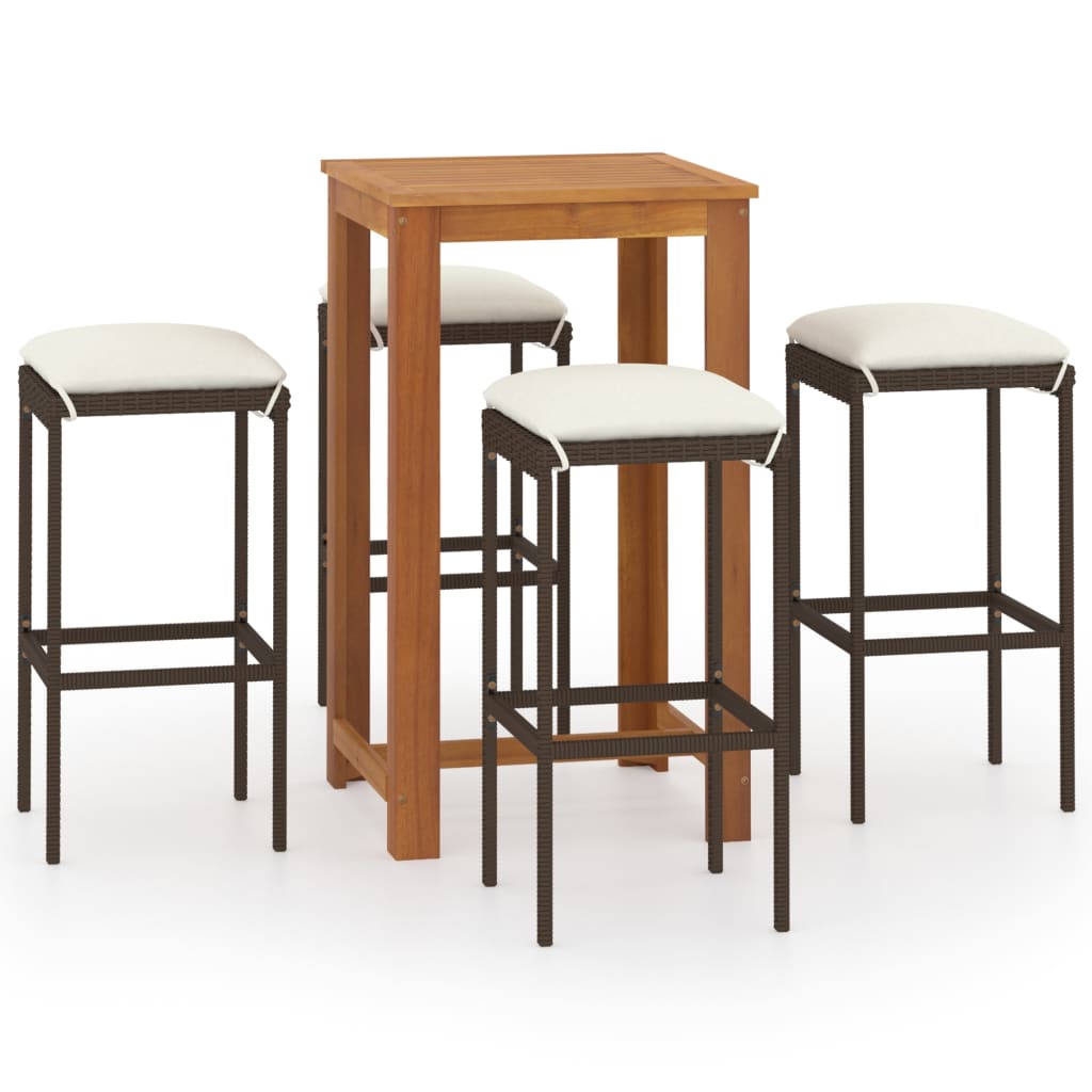 5-tlg. Gartenbar-Set mit Kissen Braun