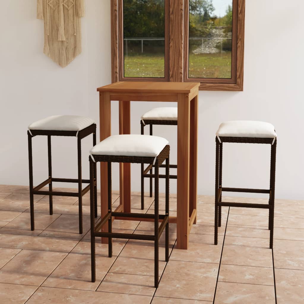 5-tlg. Gartenbar-Set mit Kissen Braun