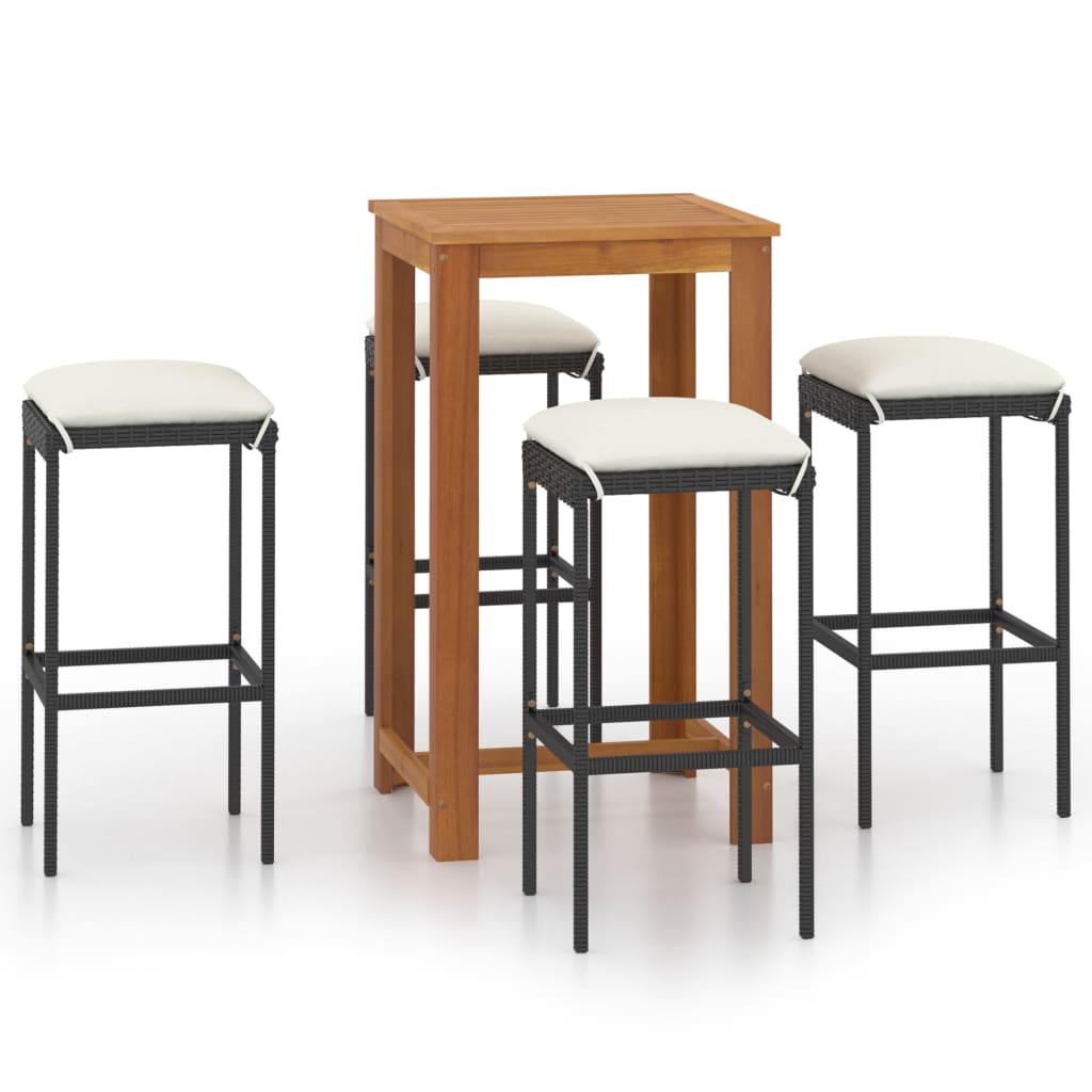 5-tlg. Gartenbar-Set mit Kissen Schwarz