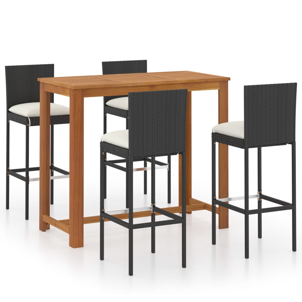 5-tlg. Gartenbar-Set mit Kissen Schwarz