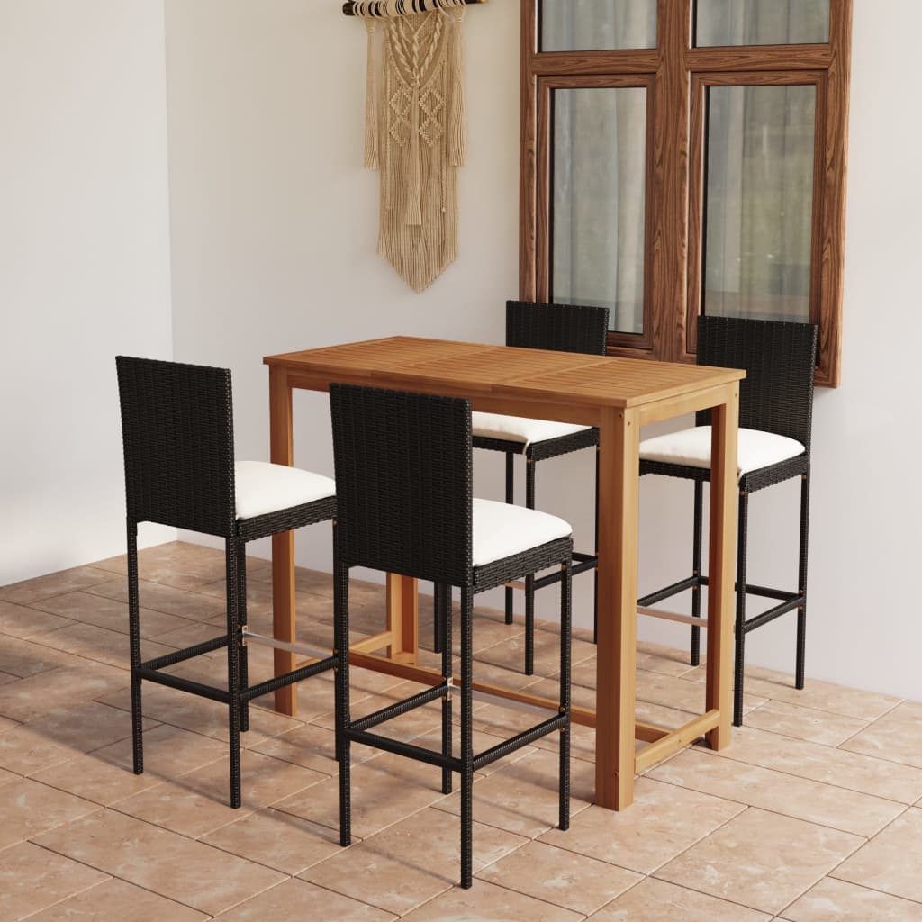 5-tlg. Gartenbar-Set mit Kissen Schwarz