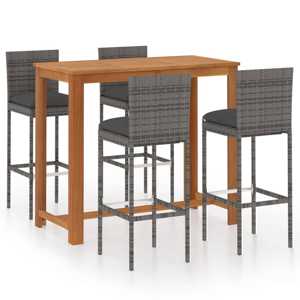 5-tlg. Gartenbar-Set mit Kissen Grau