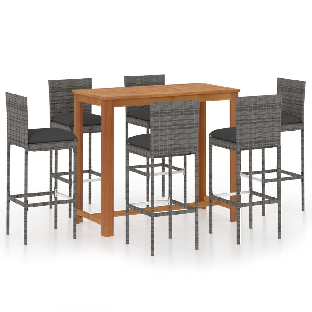 7-tlg. Gartenbar-Set mit Kissen Grau