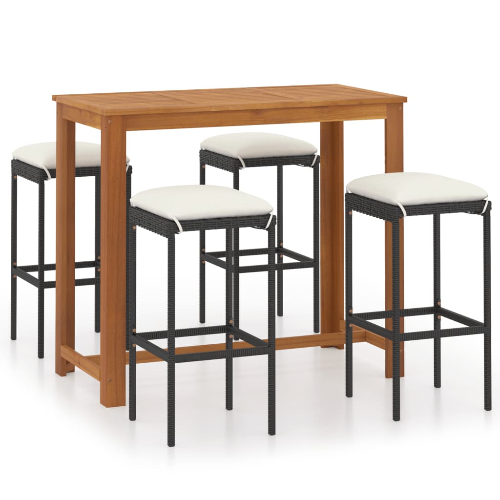 5-tlg. Gartenbar-Set mit Kissen Schwarz