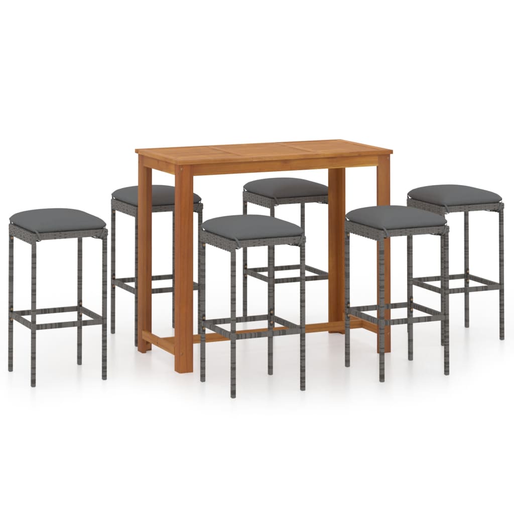 7-tlg. Gartenbar-Set mit Kissen Grau