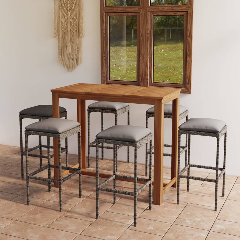 7-tlg. Gartenbar-Set mit Kissen Grau