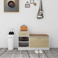 Thumbnail for Schuhbank Weiß und Sonoma-Eiche 94,5x31x57 cm Holzwerkstoff