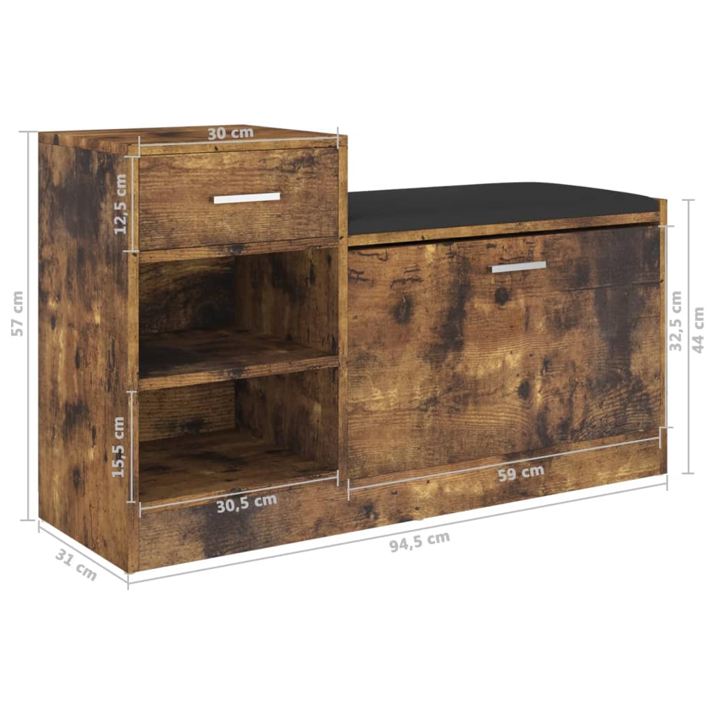 Schuhbank Räuchereiche 94,5x31x57 cm Holzwerkstoff