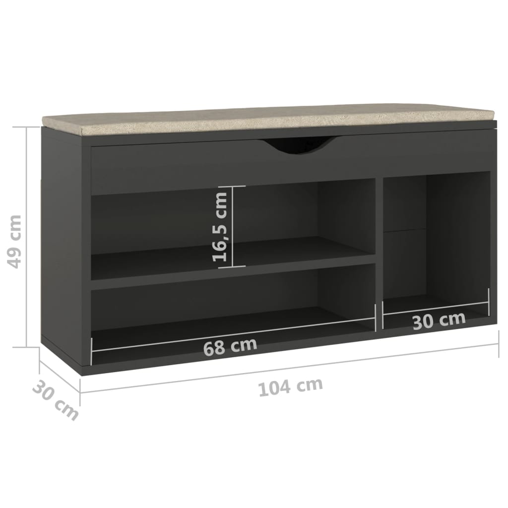 Schuhbank mit Kissen Grau 104x30x49 cm Spanplatte