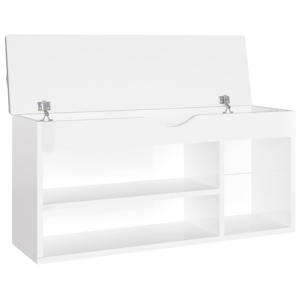 Schuhbank mit Kissen Hochglanz-Weiß 104x30x49 cm Spanplatte