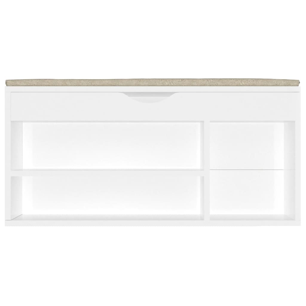 Schuhbank mit Kissen Hochglanz-Weiß 104x30x49 cm Spanplatte