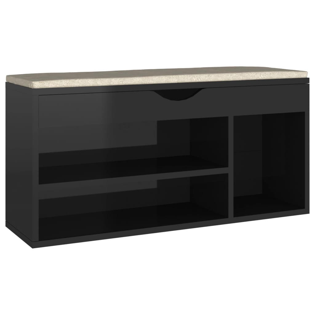 Schuhbank mit Kissen Hochglanz-Schwarz 104x30x49 cm Spanplatte