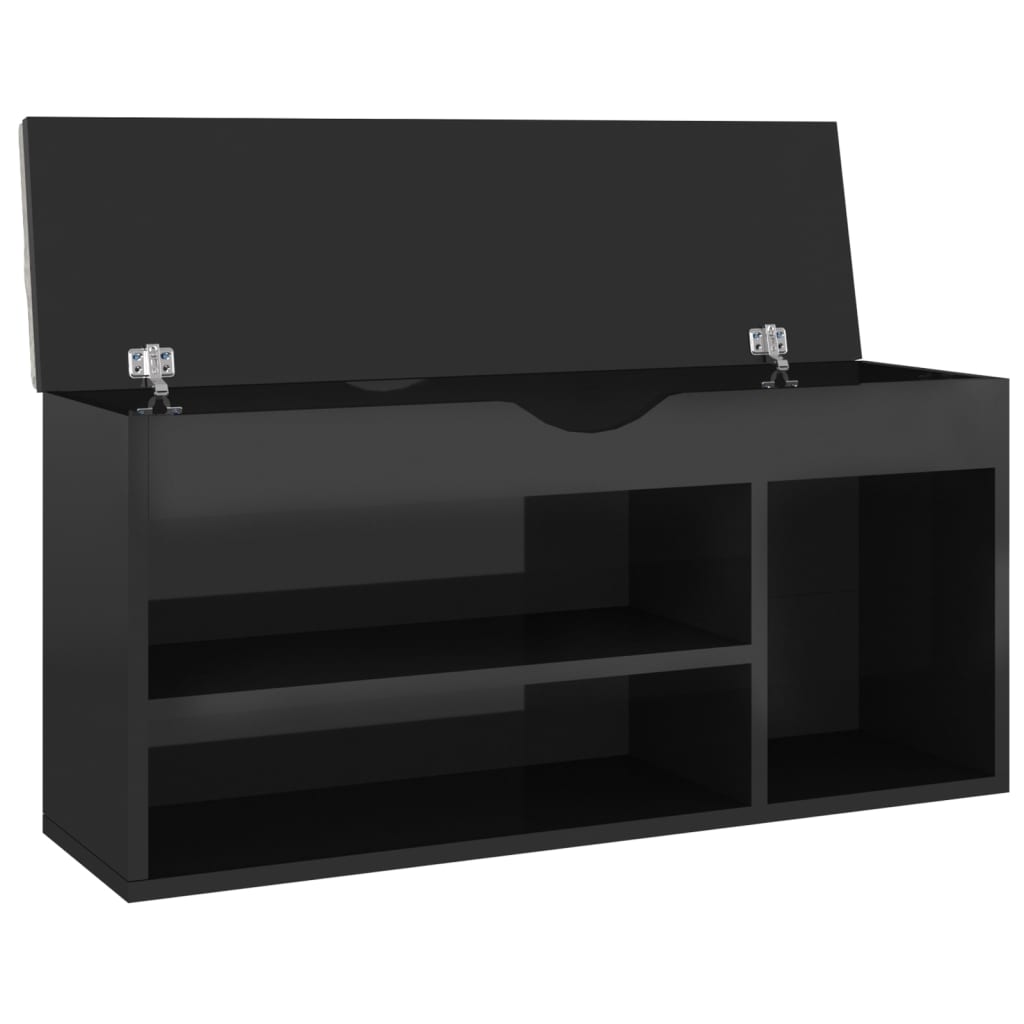 Schuhbank mit Kissen Hochglanz-Schwarz 104x30x49 cm Spanplatte