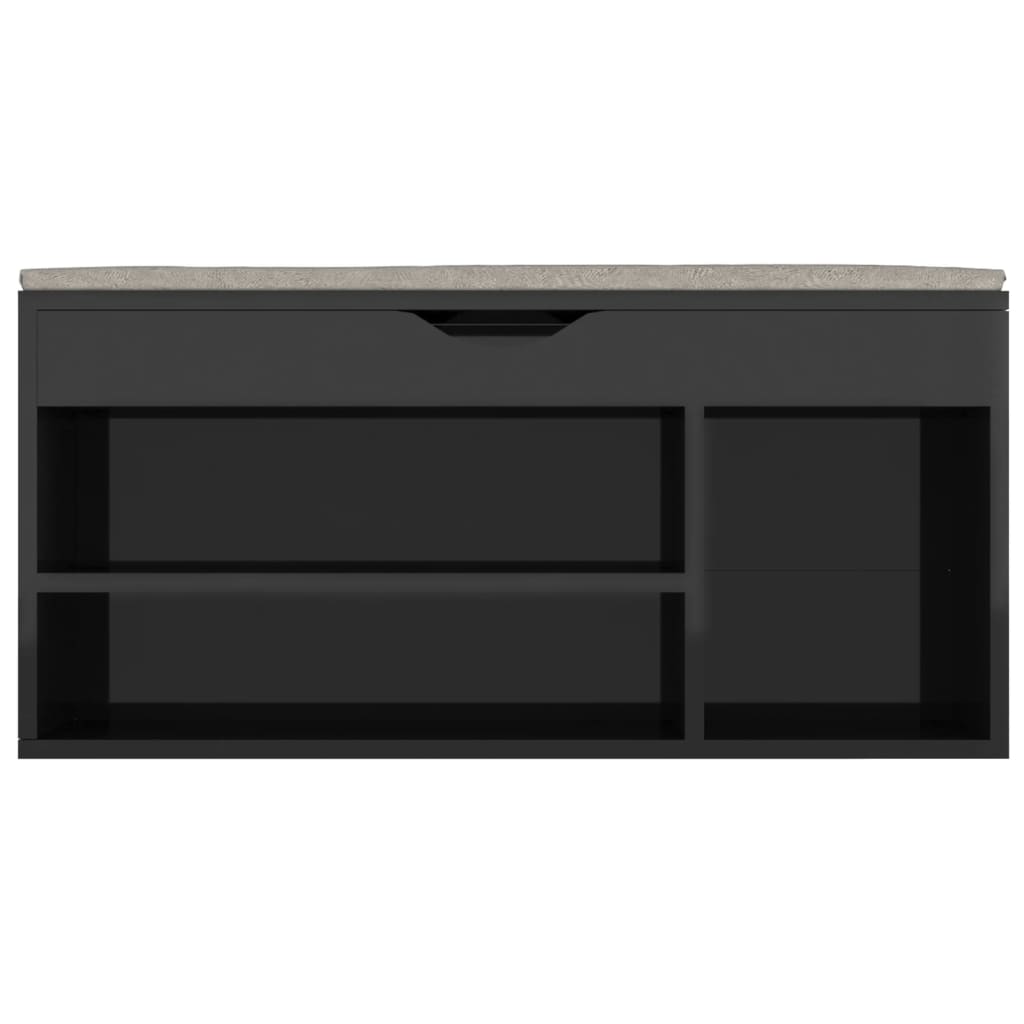Schuhbank mit Kissen Hochglanz-Schwarz 104x30x49 cm Spanplatte
