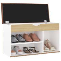 Thumbnail for Schuhbank mit Kissen Weiß & Sonoma-Eiche 80x30x47 cm Spanplatte