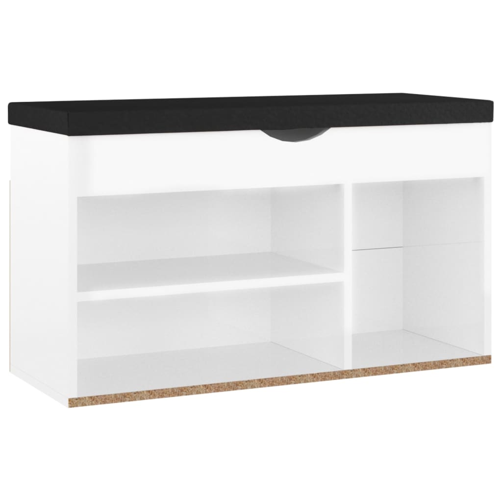 Schuhbank mit Kissen Hochglanz-Weiß 80x30x47 cm Spanplatte