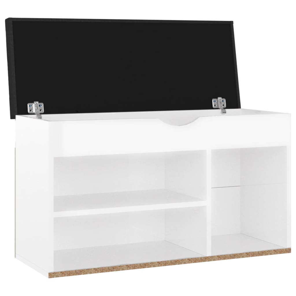 Schuhbank mit Kissen Hochglanz-Weiß 80x30x47 cm Spanplatte