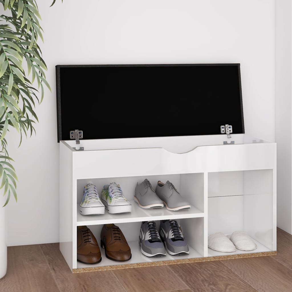 Schuhbank mit Kissen Hochglanz-Weiß 80x30x47 cm Spanplatte