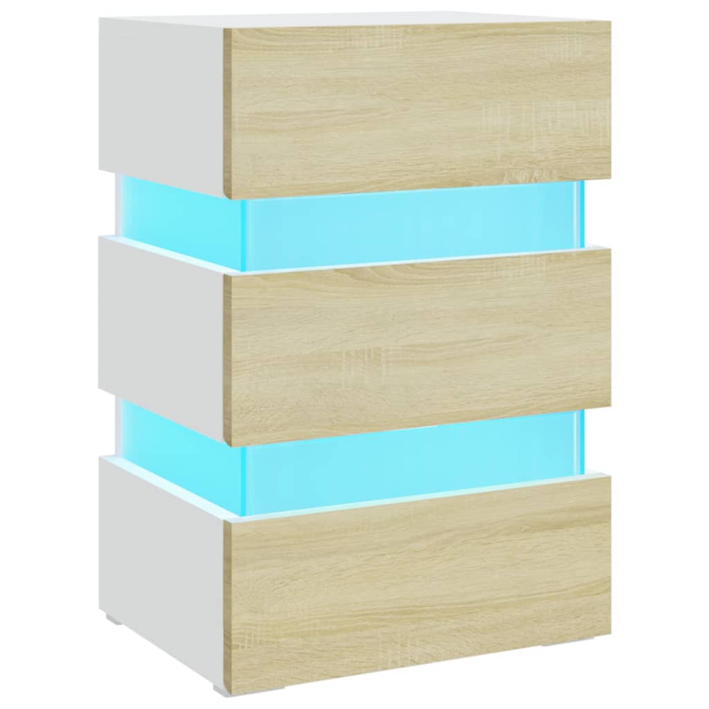 LED-Nachttisch Weiß und Sonoma-Eiche 45x35x67 cm Holzwerkstoff