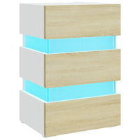 Thumbnail for LED-Nachttisch Weiß und Sonoma-Eiche 45x35x67 cm Holzwerkstoff