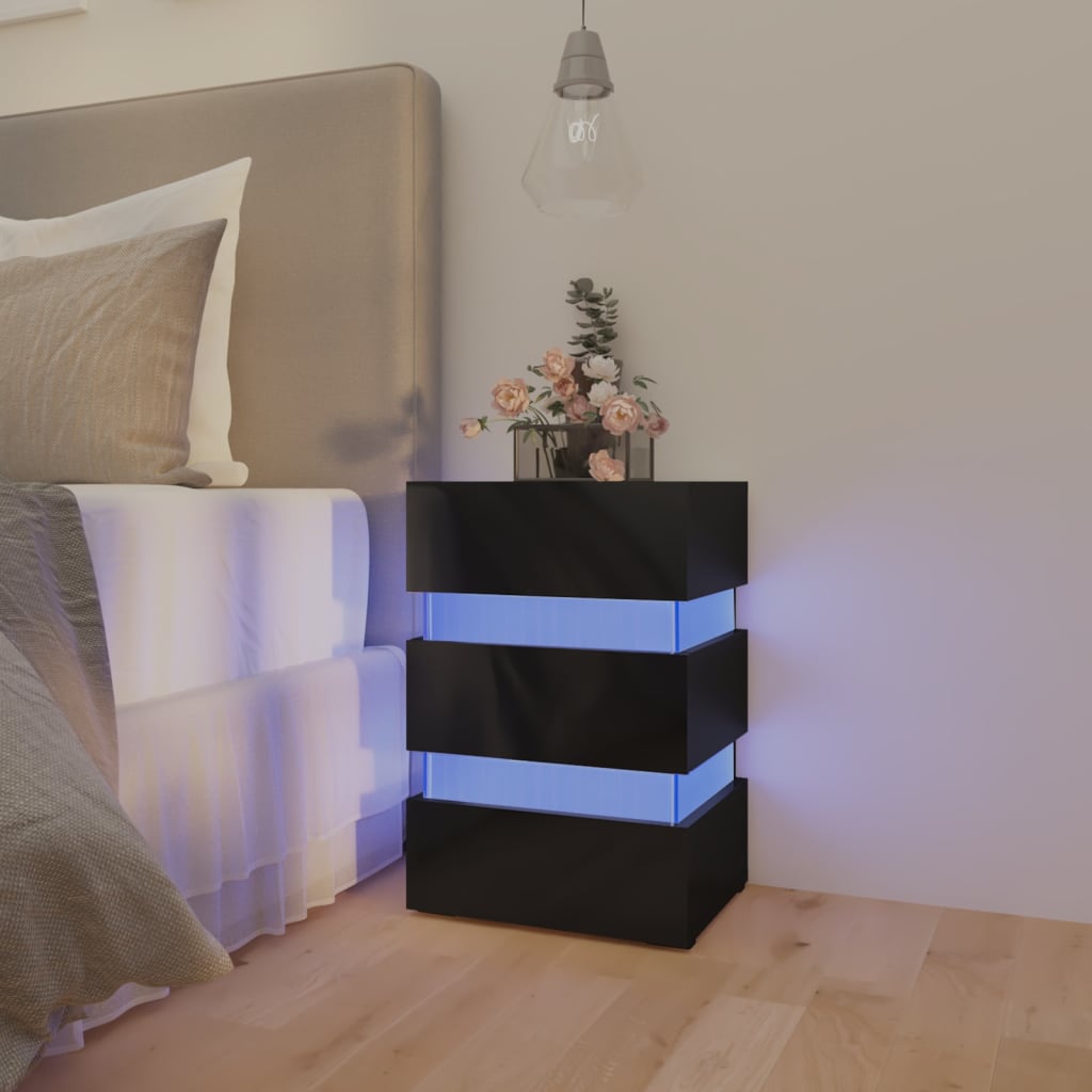 LED-Nachttisch Hochglanz-Schwarz 45x35x67 cm Holzwerkstoff