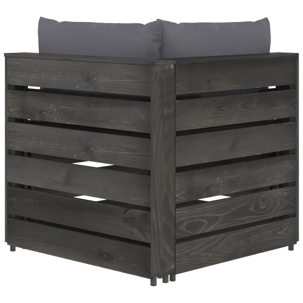 Modulares Ecksofa mit Kissen Grau Imprägniertes Holz