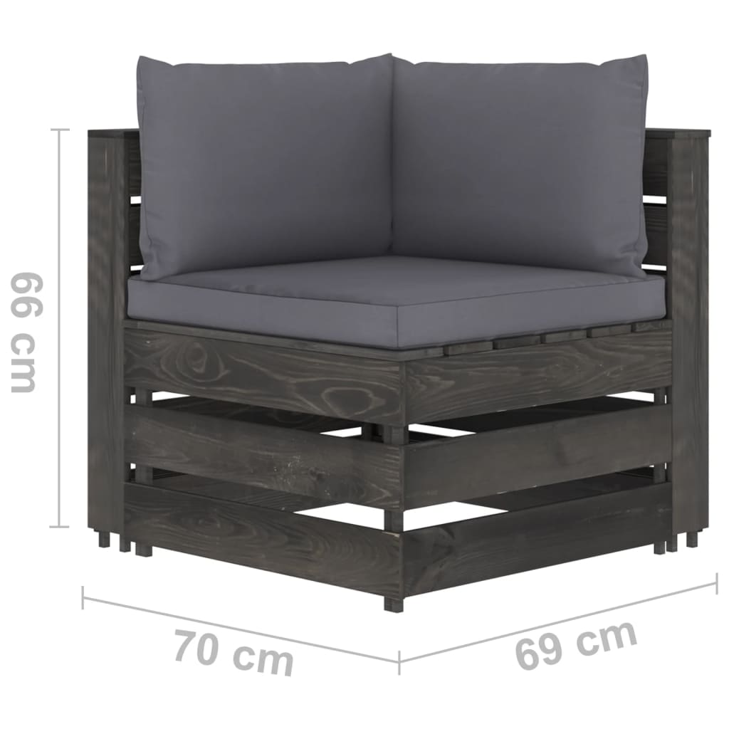Modulares Ecksofa mit Kissen Grau Imprägniertes Holz