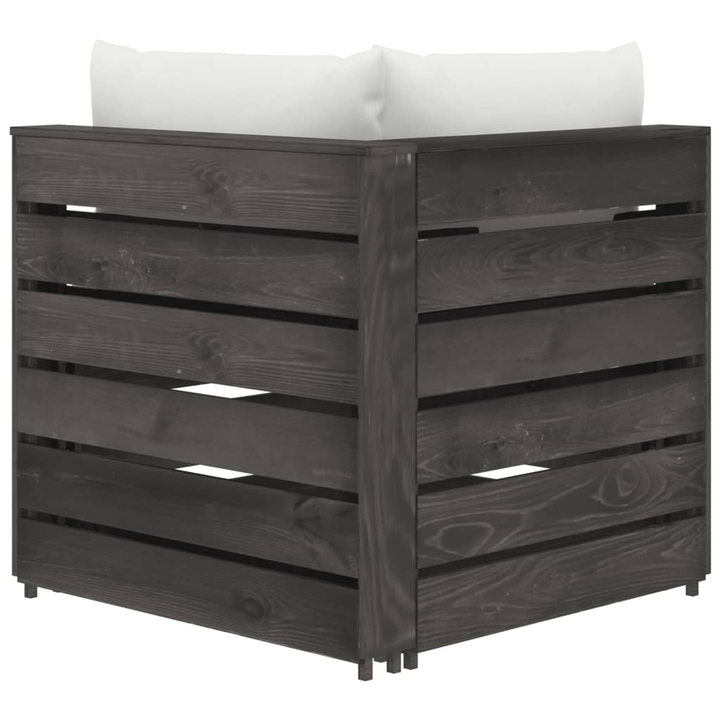 Modulares Ecksofa mit Kissen Grau Imprägniertes Holz