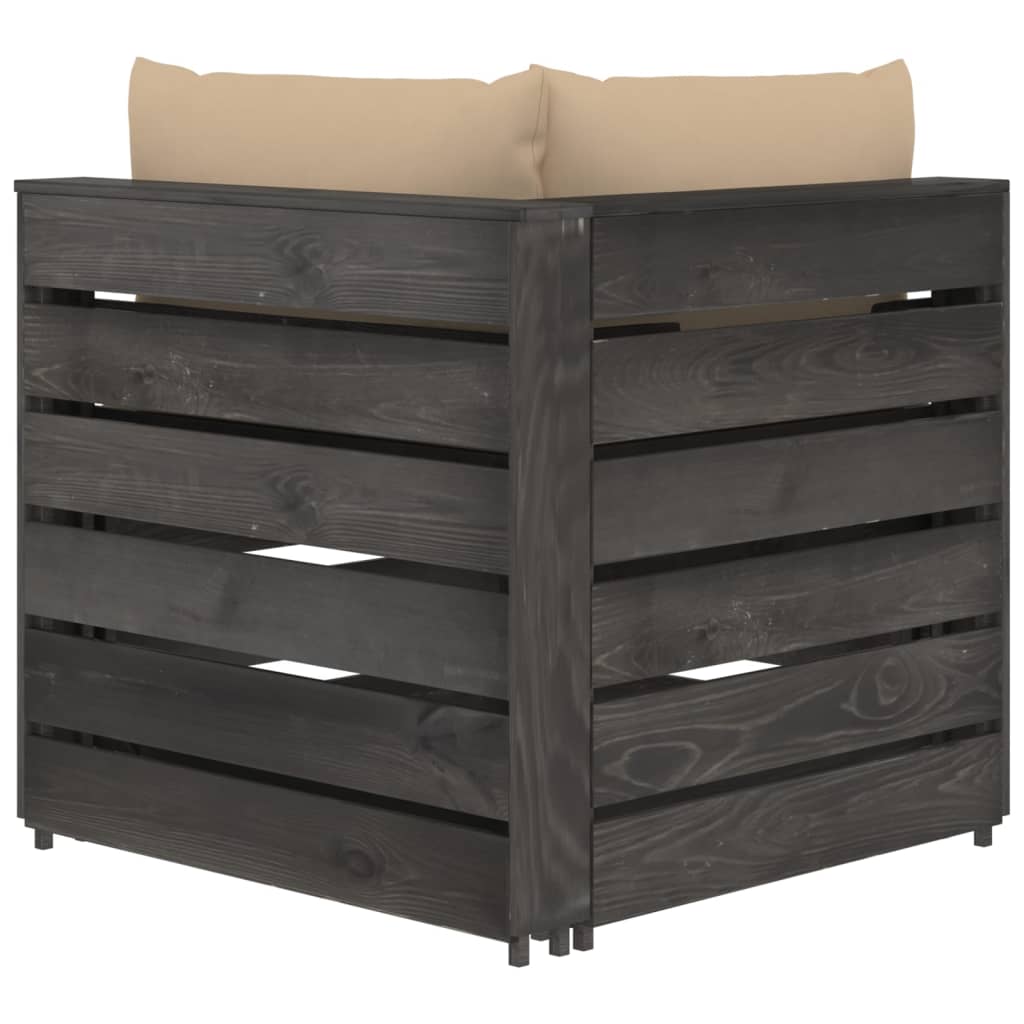 Modulares Ecksofa mit Kissen Grau Imprägniertes Holz