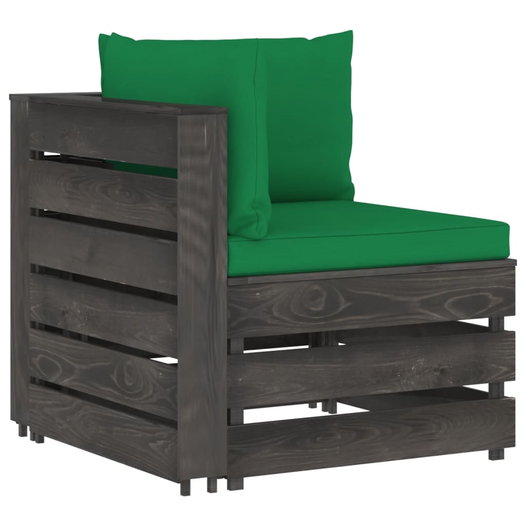 Modulares Ecksofa mit Kissen Grau Imprägniertes Holz