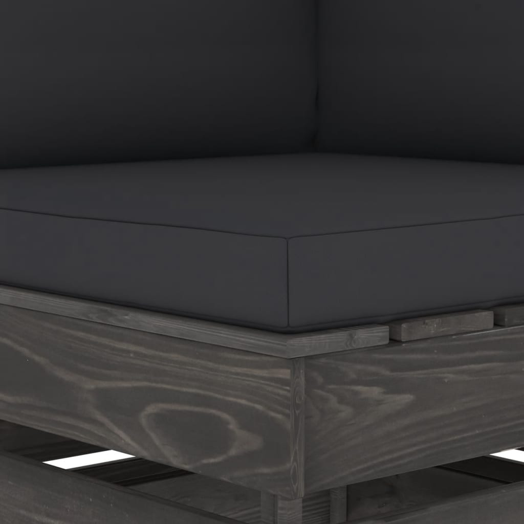 Modulares Ecksofa mit Kissen Grau Imprägniertes Holz