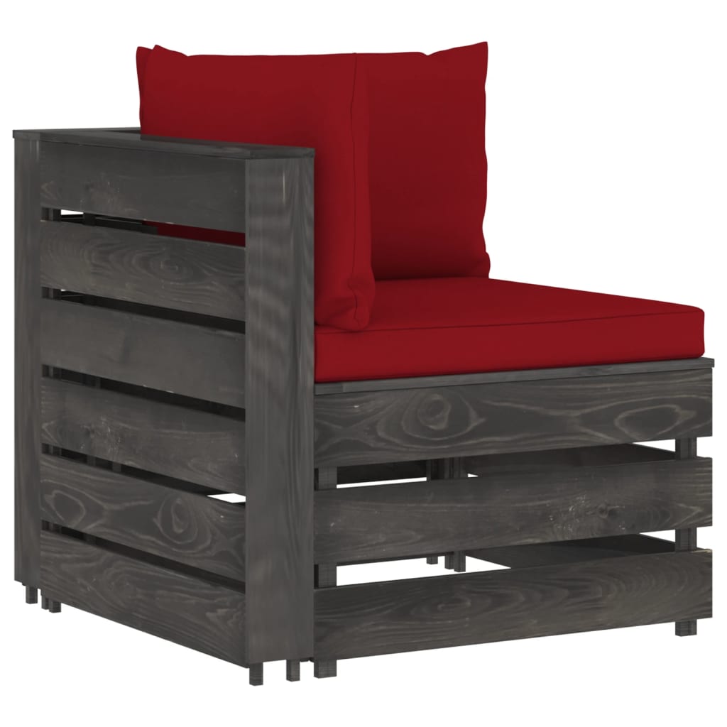 Modulares Ecksofa mit Kissen Grau Imprägniertes Holz