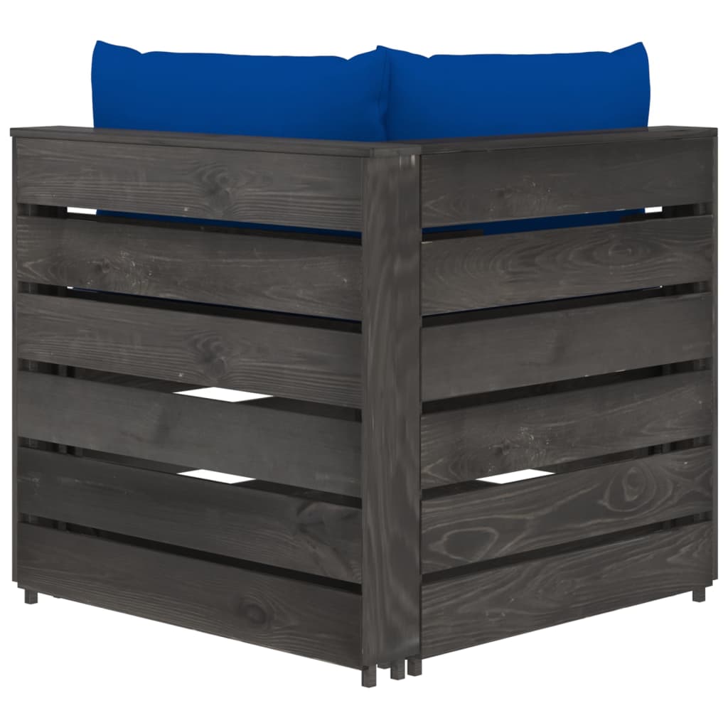 Modulares Ecksofa mit Kissen Grau Imprägniertes Holz