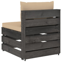 Thumbnail for Modulares Mittelsofa mit Kissen Grau Imprägniertes Holz