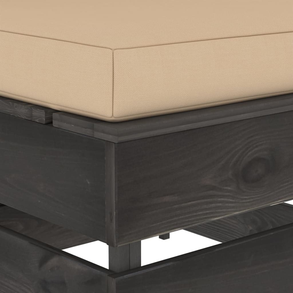 Modulares Mittelsofa mit Kissen Grau Imprägniertes Holz