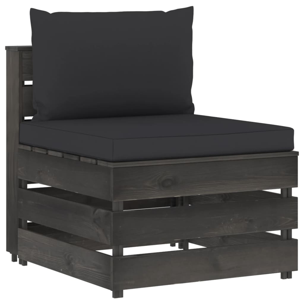 Modulares Mittelsofa mit Kissen Grau Imprägniertes Holz