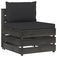 Thumbnail for Modulares Mittelsofa mit Kissen Grau Imprägniertes Holz