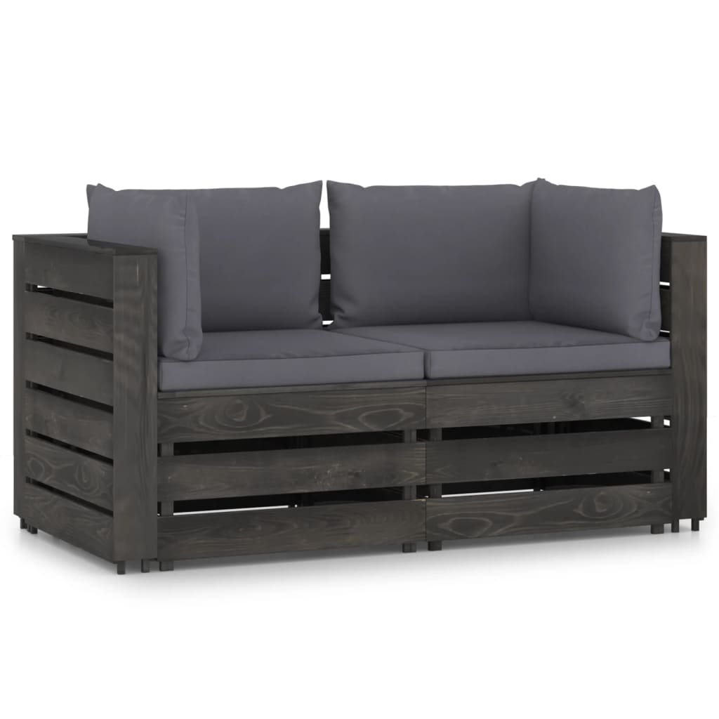 2-Sitzer-Gartensofa mit Kissen Grau Imprägniertes Holz