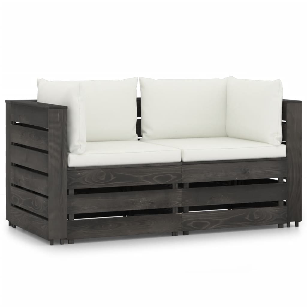 2-Sitzer-Gartensofa mit Kissen Grau Imprägniertes Holz