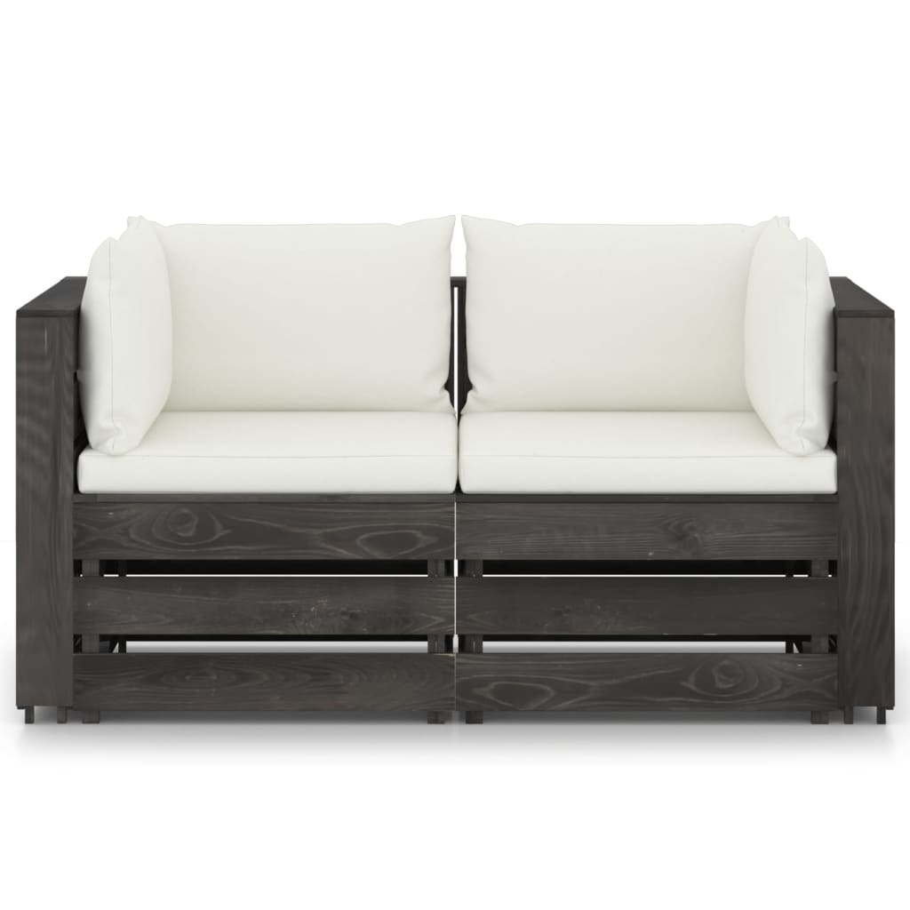 2-Sitzer-Gartensofa mit Kissen Grau Imprägniertes Holz