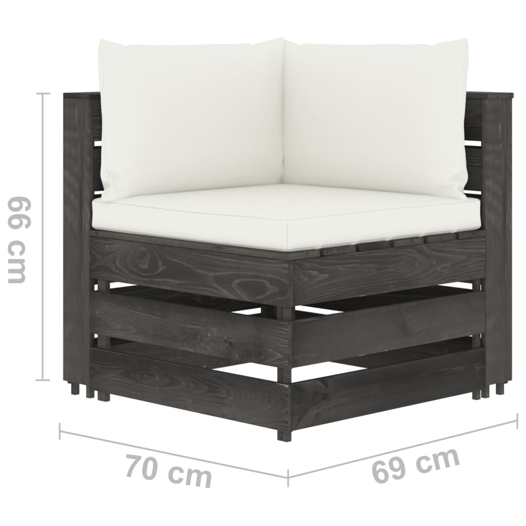 2-Sitzer-Gartensofa mit Kissen Grau Imprägniertes Holz