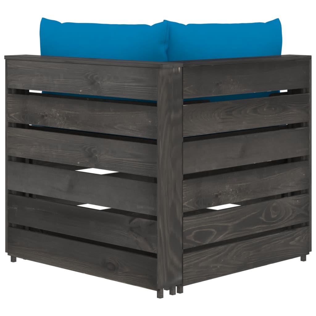 2-Sitzer-Gartensofa mit Kissen Grau Imprägniertes Holz