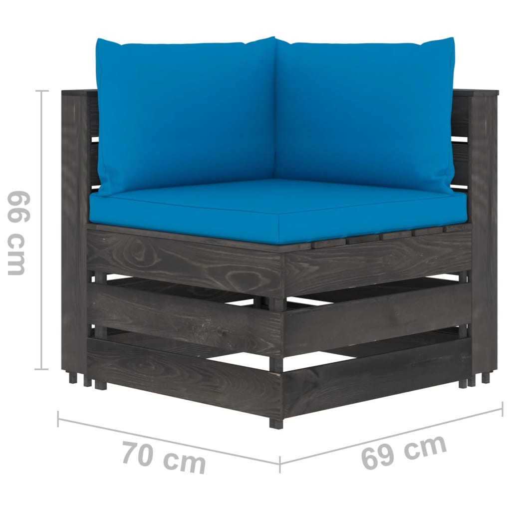 2-Sitzer-Gartensofa mit Kissen Grau Imprägniertes Holz