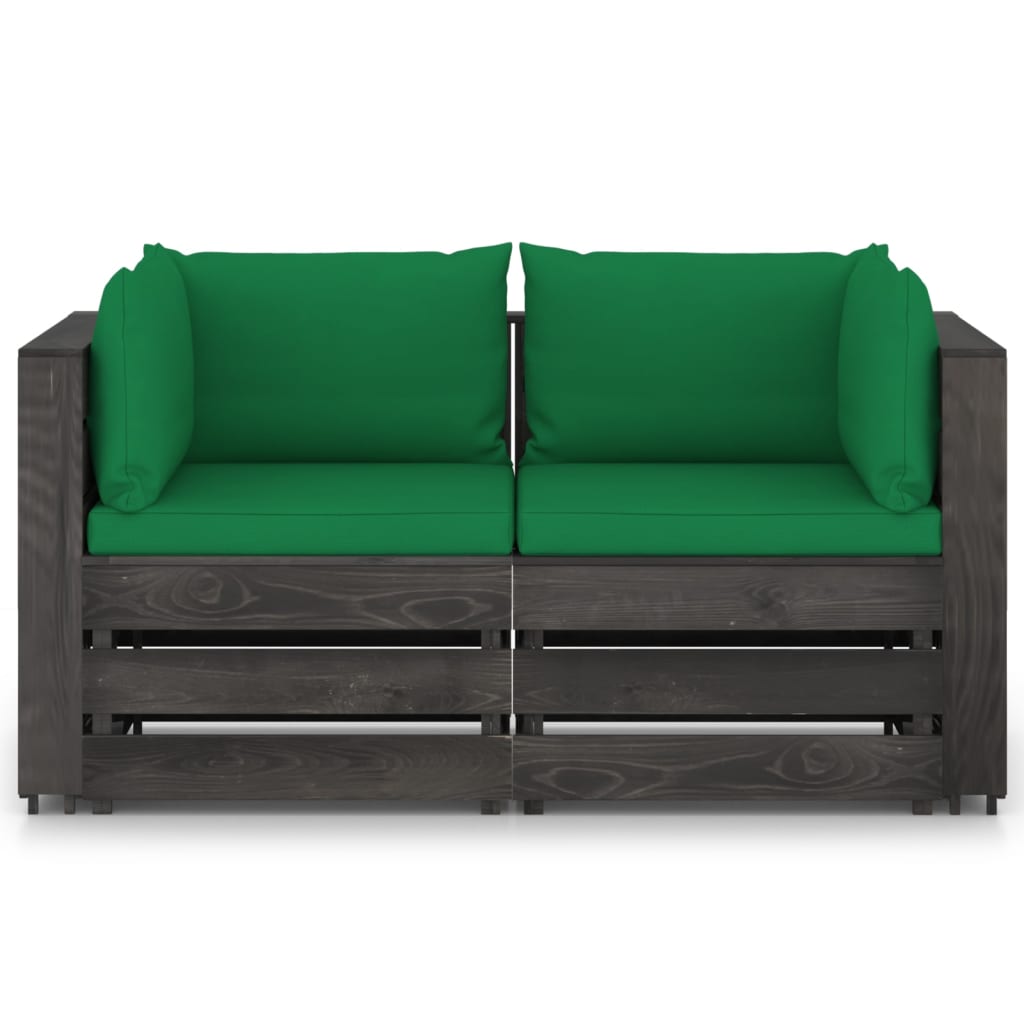 2-Sitzer-Gartensofa mit Kissen Grau Imprägniertes Holz