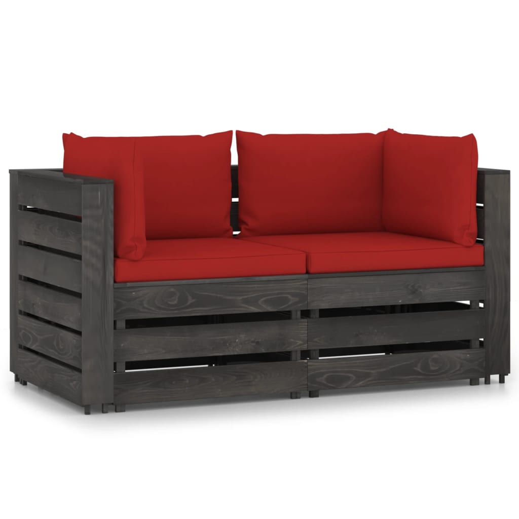 2-Sitzer-Gartensofa mit Kissen Grau Imprägniertes Holz