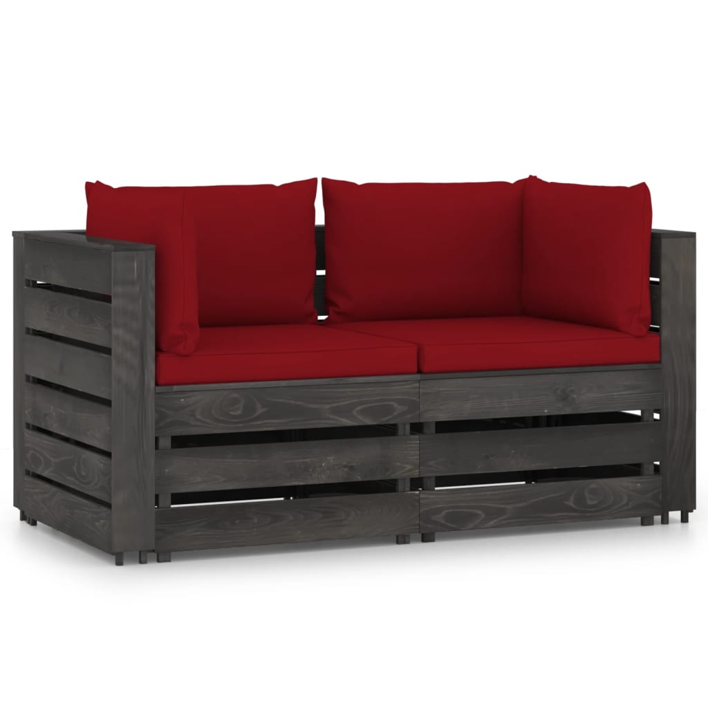 2-Sitzer-Gartensofa mit Kissen Grau Imprägniertes Holz