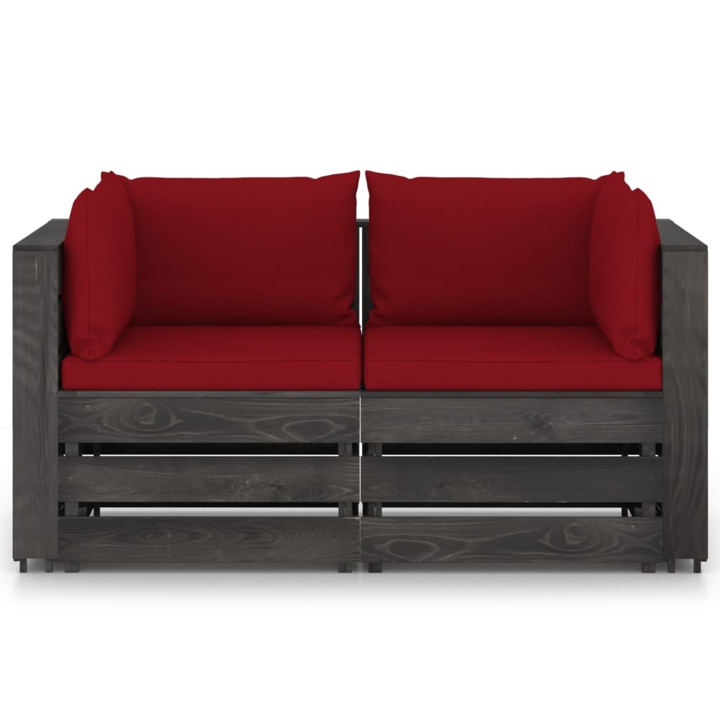 2-Sitzer-Gartensofa mit Kissen Grau Imprägniertes Holz